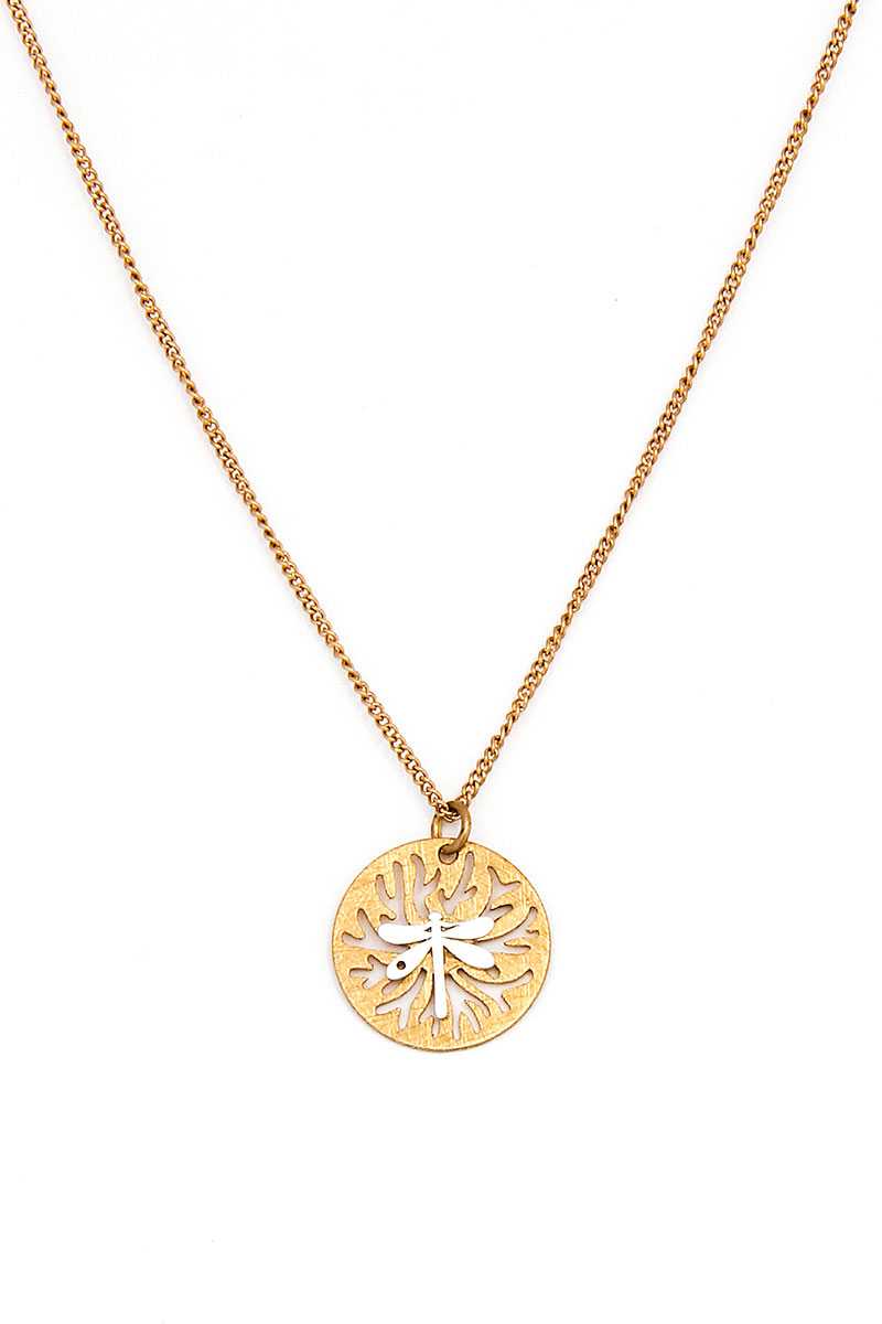 Modern Stylish Brass Dragonfly Pendant Necklace And Earring Set