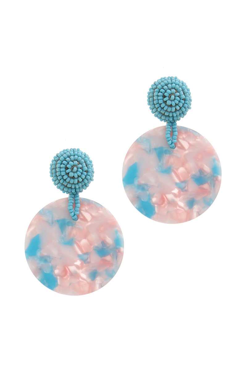 Acetate Circle Beaded Post Drop Earring