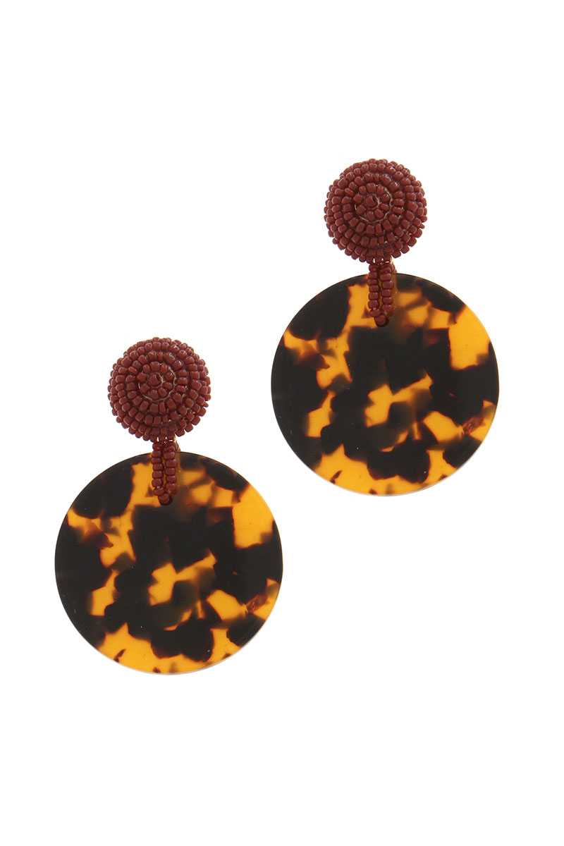 Acetate Circle Beaded Post Drop Earring