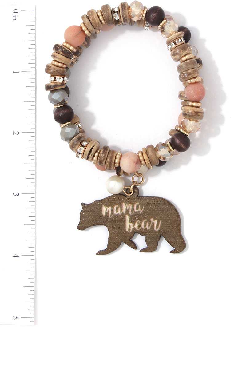 Mama Bear Charm Beaded Stretch Bracelet Set