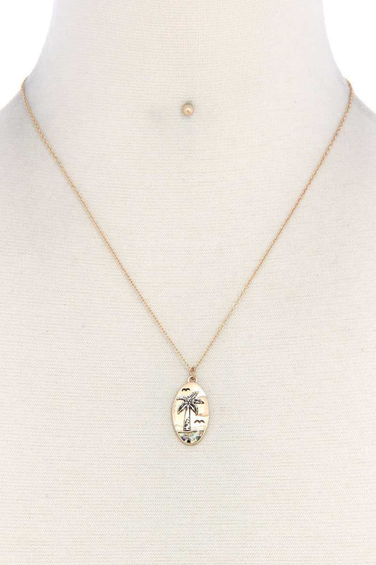 Palm Tree Oval Shape Necklace