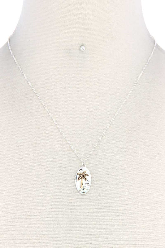 Palm Tree Oval Shape Necklace