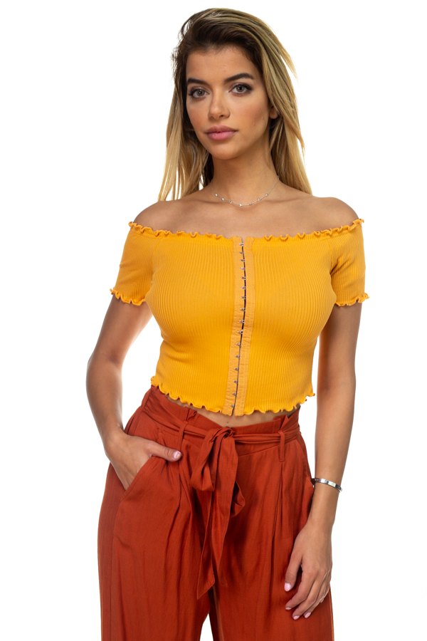 Hook & Eye Ribbed Off The Shoulder Top