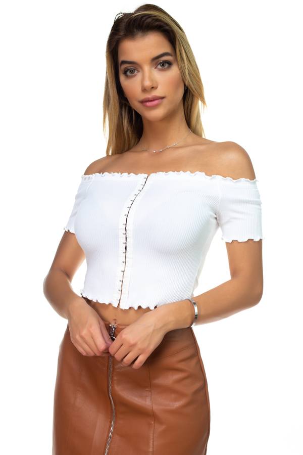 Hook & Eye Ribbed Off The Shoulder Top