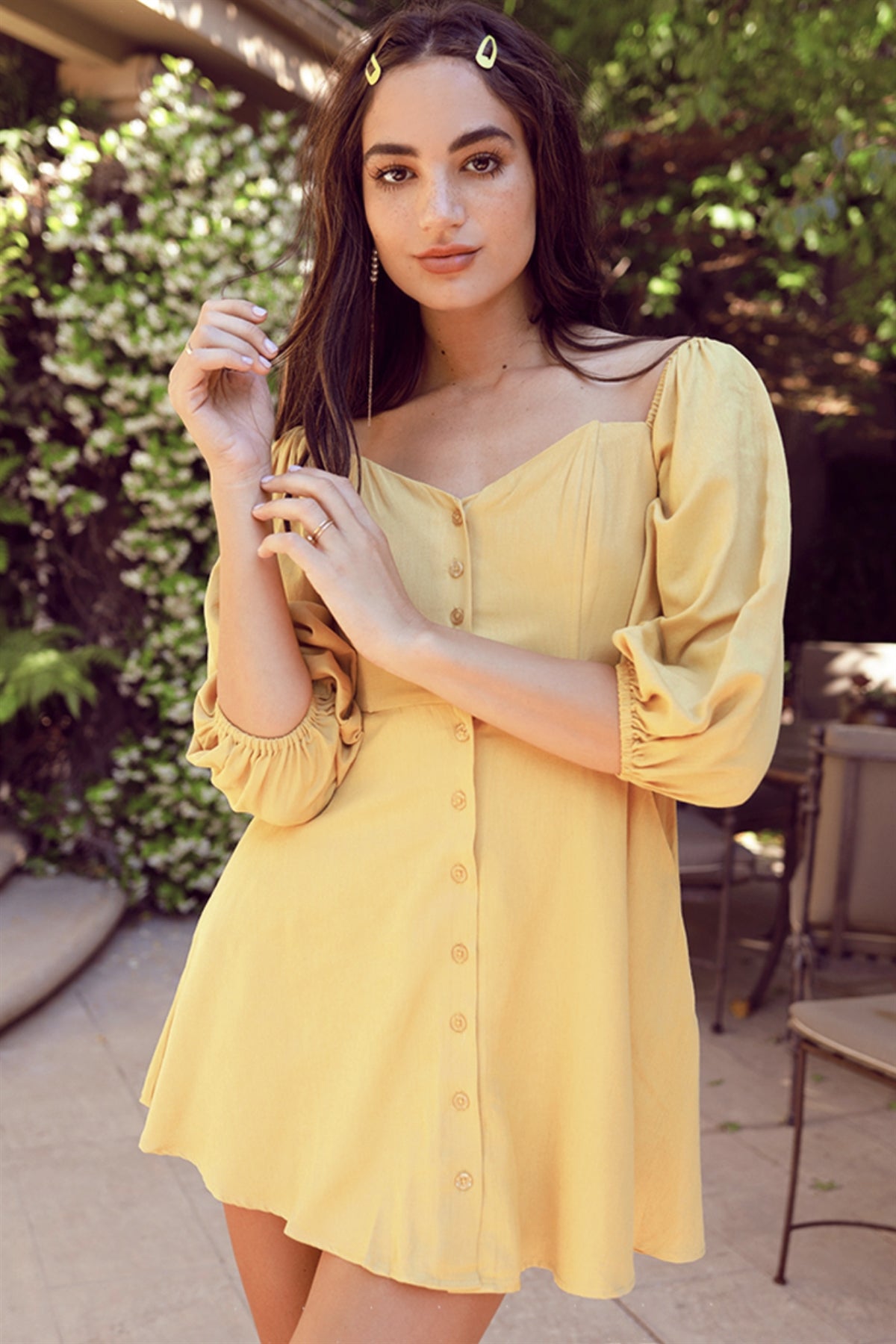 Off-the-shoulder Button Down Boho Mini Dress