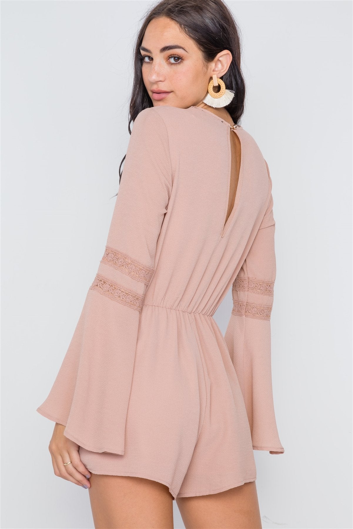 Crochet Bell Sleeve Lace-up Romper