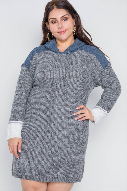 Plus Size Charcoal Knit Hooded Soft Sweater Dress