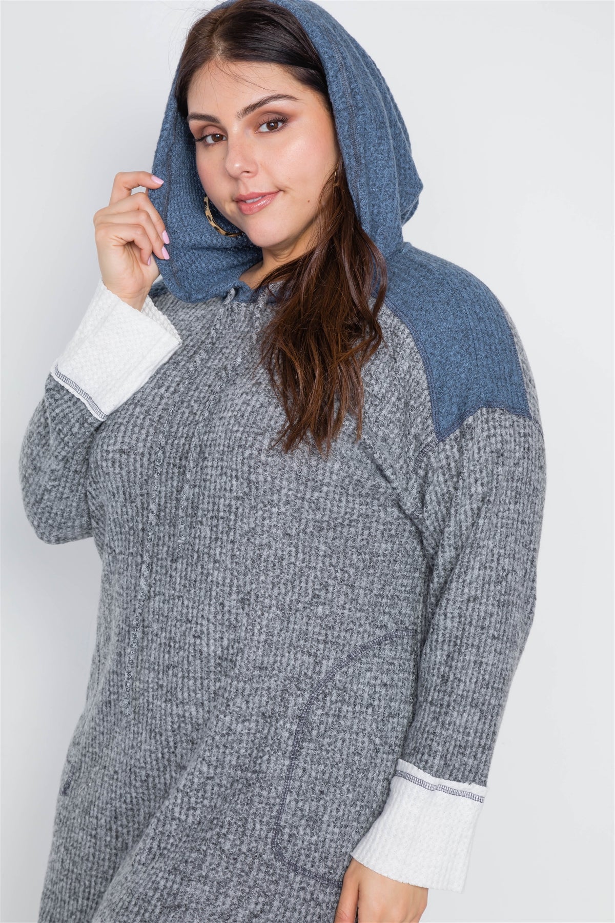 Plus Size Charcoal Knit Hooded Soft Sweater Dress