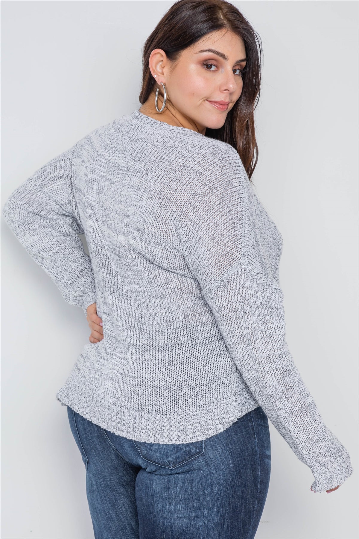 Plus Size Grey Heather Cross-front Knit Sweater