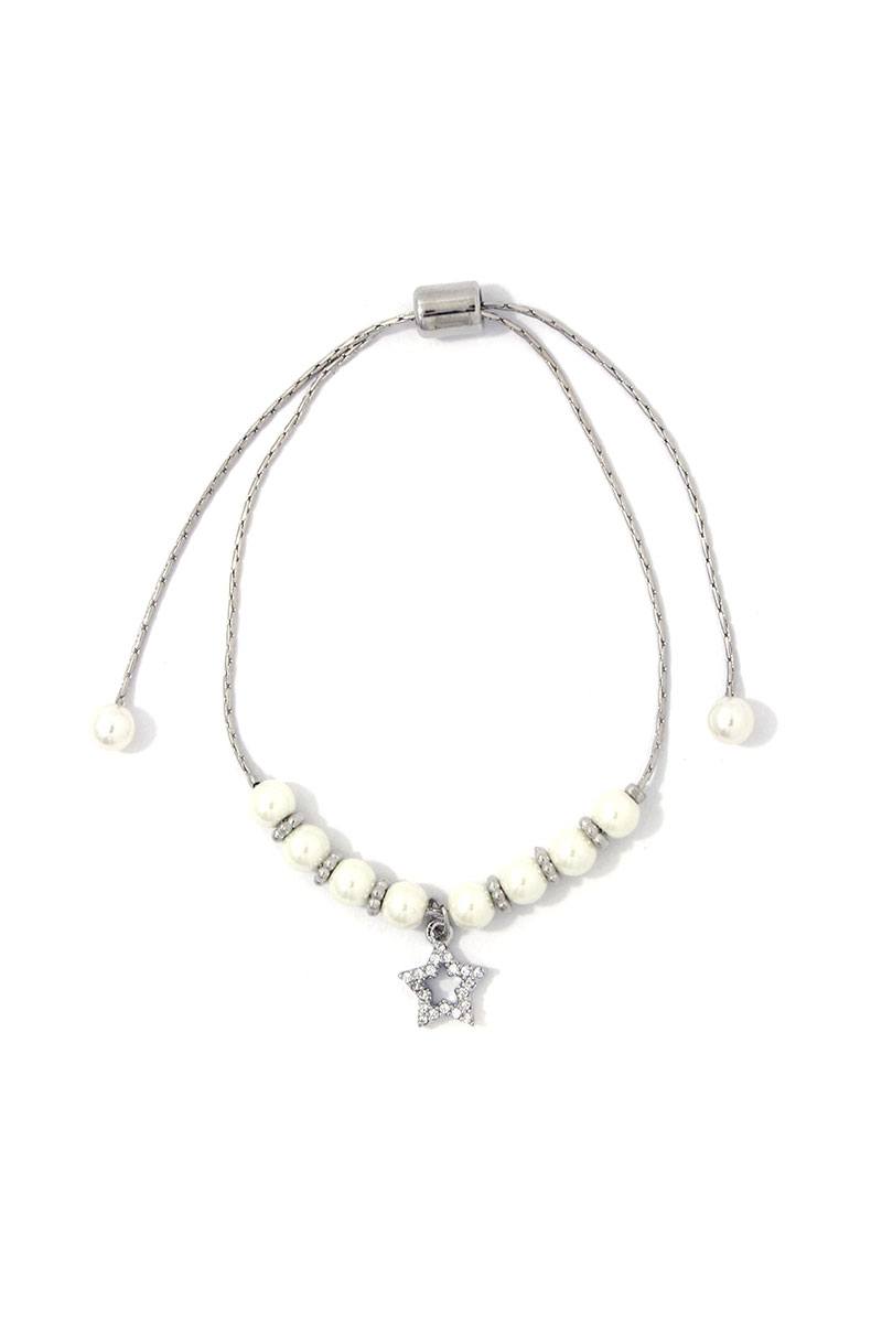Rhinestone Star Charm Pearl Adjustable Bracelet