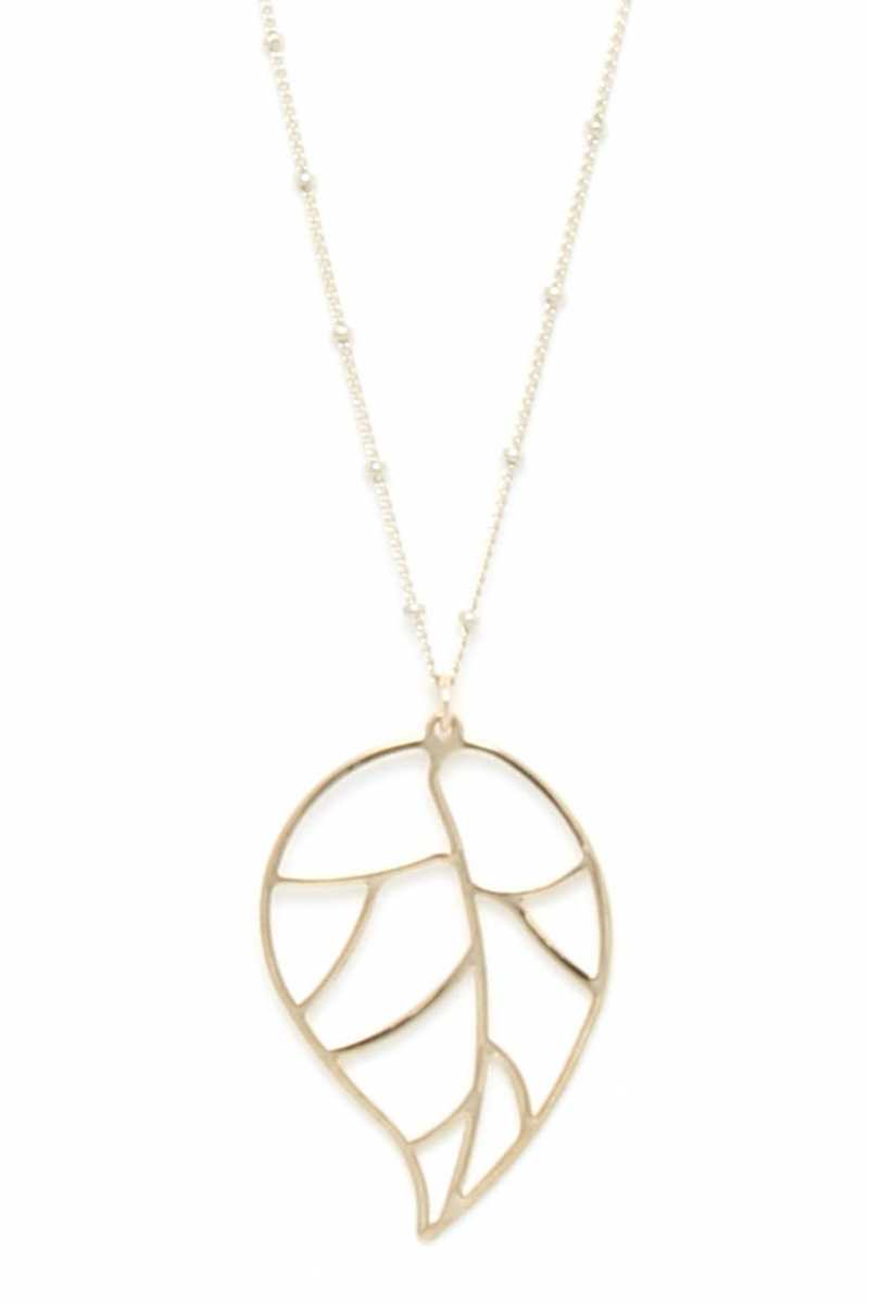 Cutout Metal Leaf Pendant Necklace