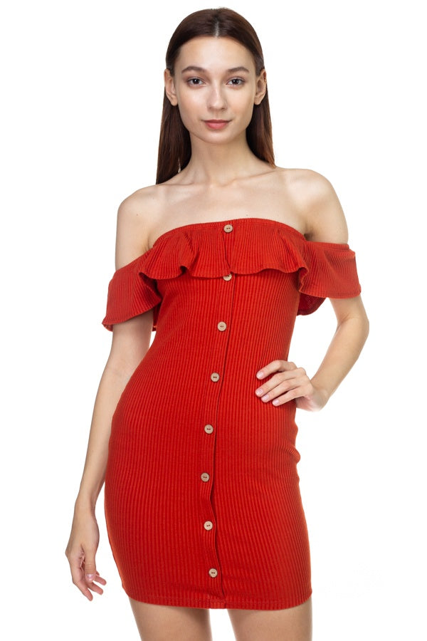 Off Shoulder Ribbed Mini Dress