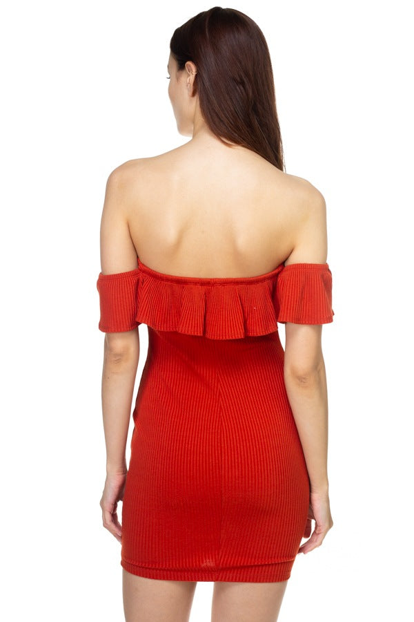Off Shoulder Ribbed Mini Dress