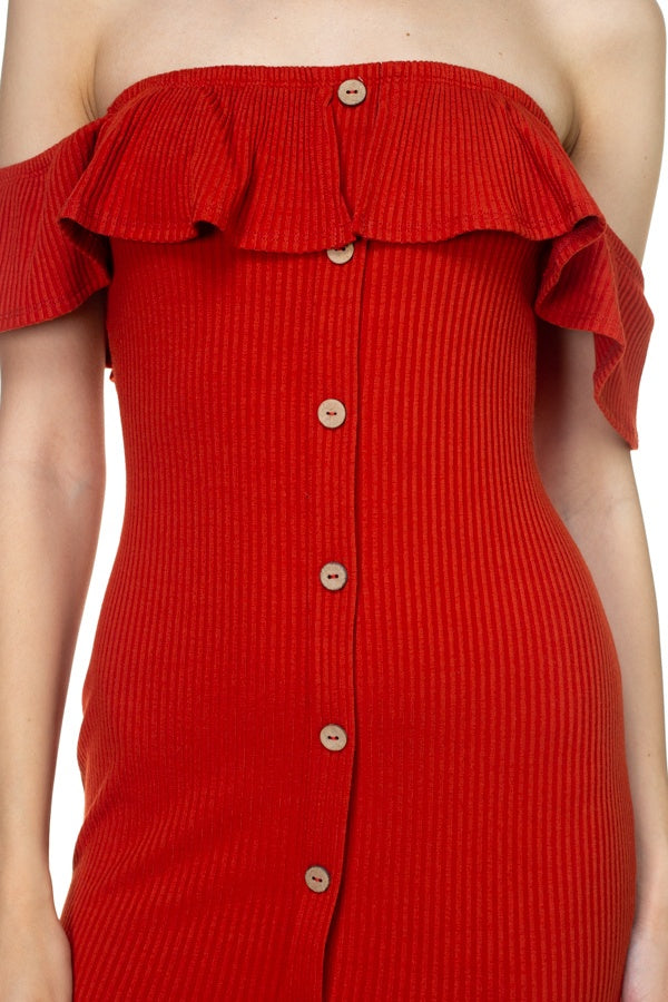 Off Shoulder Ribbed Mini Dress