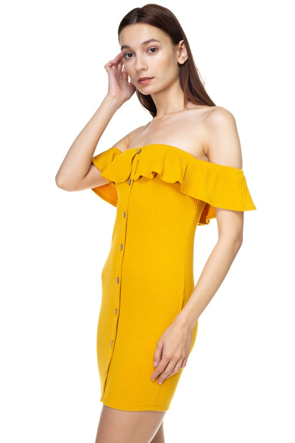 Off Shoulder Ribbed Mini Dress