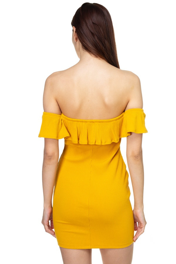 Off Shoulder Ribbed Mini Dress