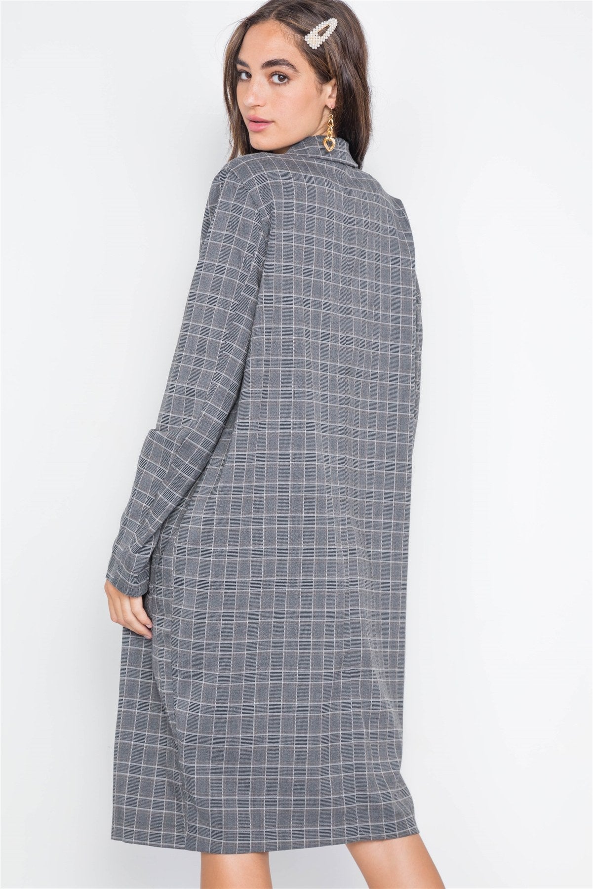 Plaid Single Button Long Sleeve Blazer