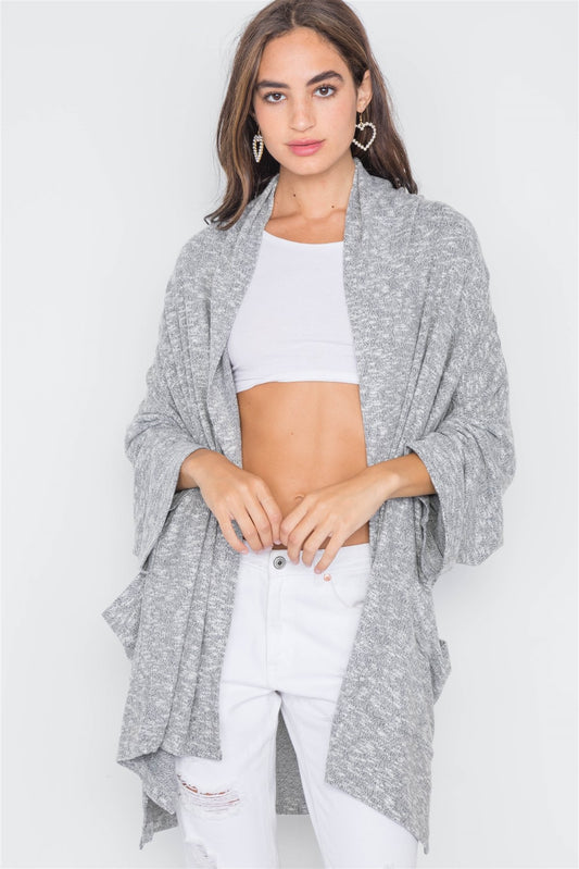 Charcoal Heather Open Front Soft Casual Cardigan