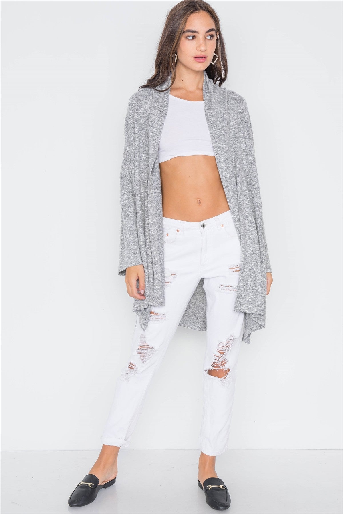 Charcoal Heather Open Front Soft Casual Cardigan