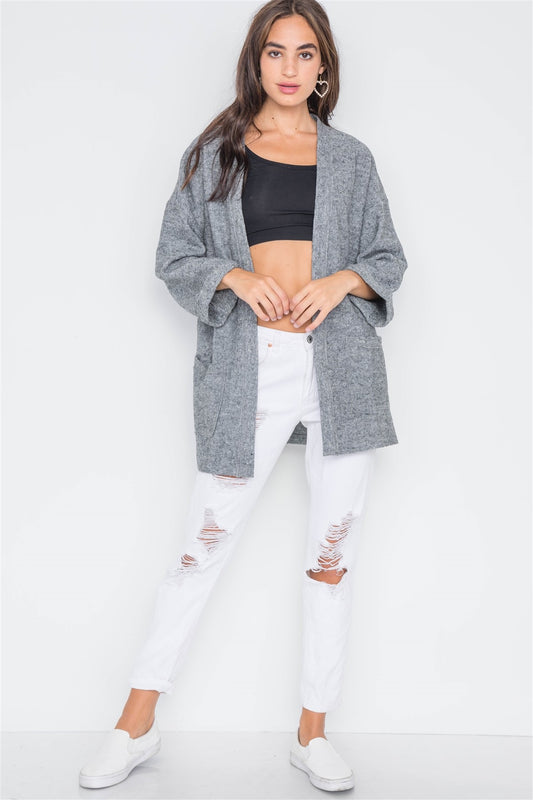 Heather Gray Open Front Cardigan