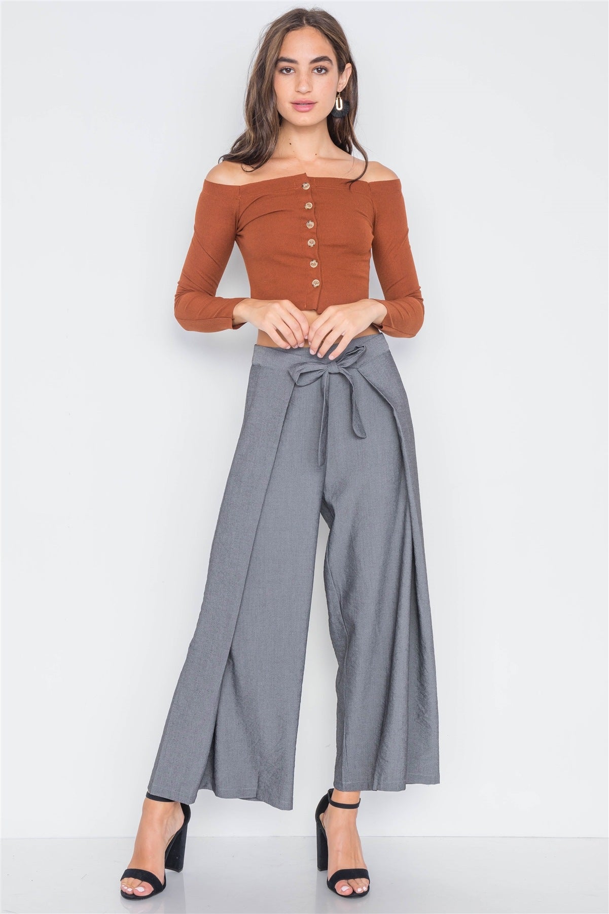 High-waist Front-tie Wide Leg Pants
