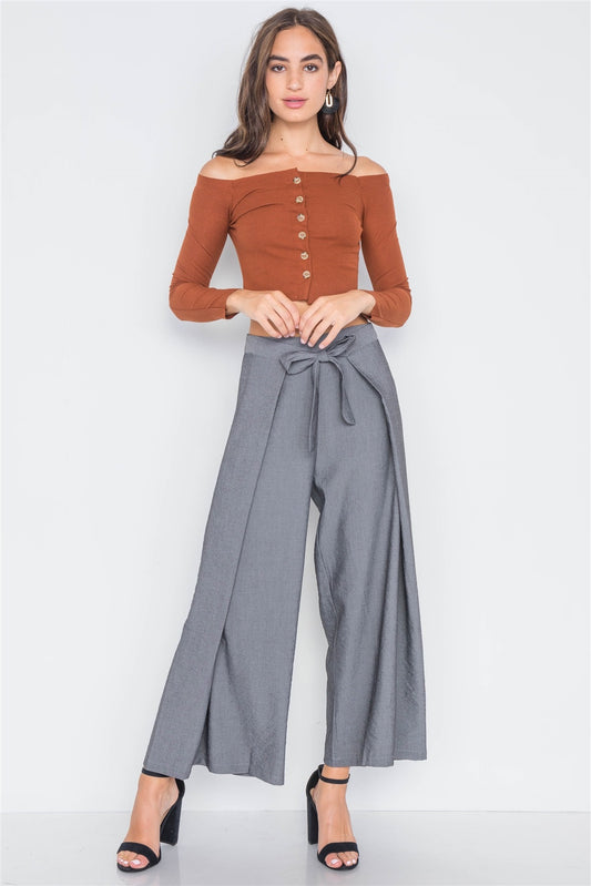 High-waist Front-tie Wide Leg Pants