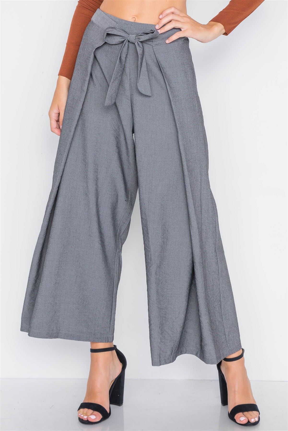 High-waist Front-tie Wide Leg Pants