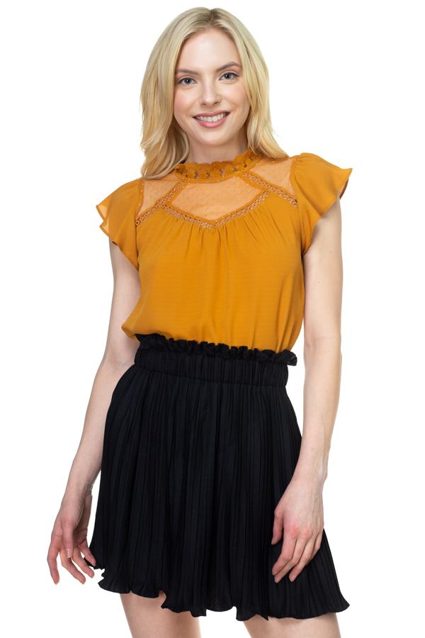 Mesh Lace Mock Neck Blouse