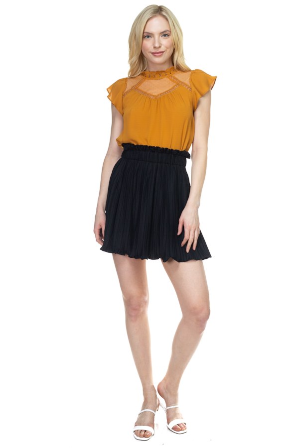 Mesh Lace Mock Neck Blouse