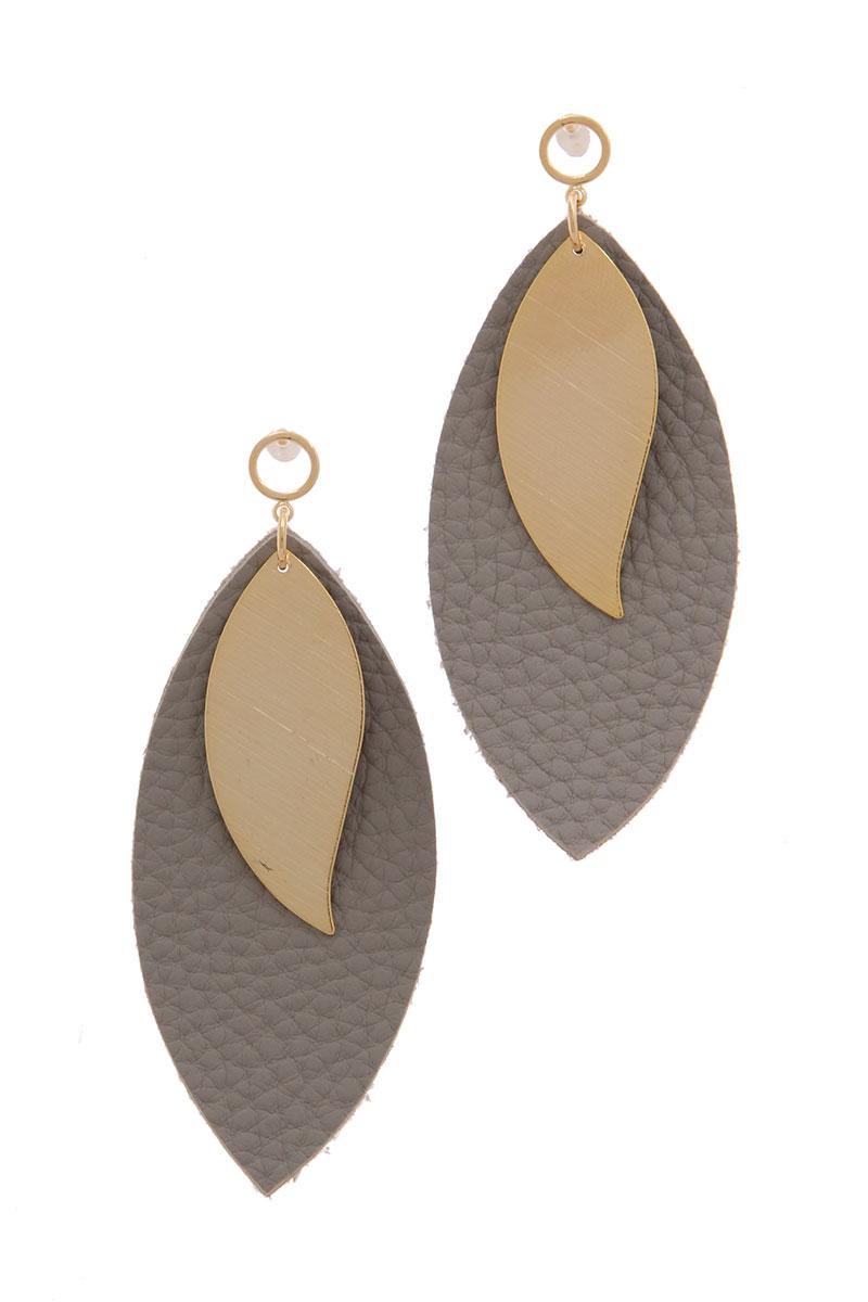 Leather Pointed Oval Post Drop Earring