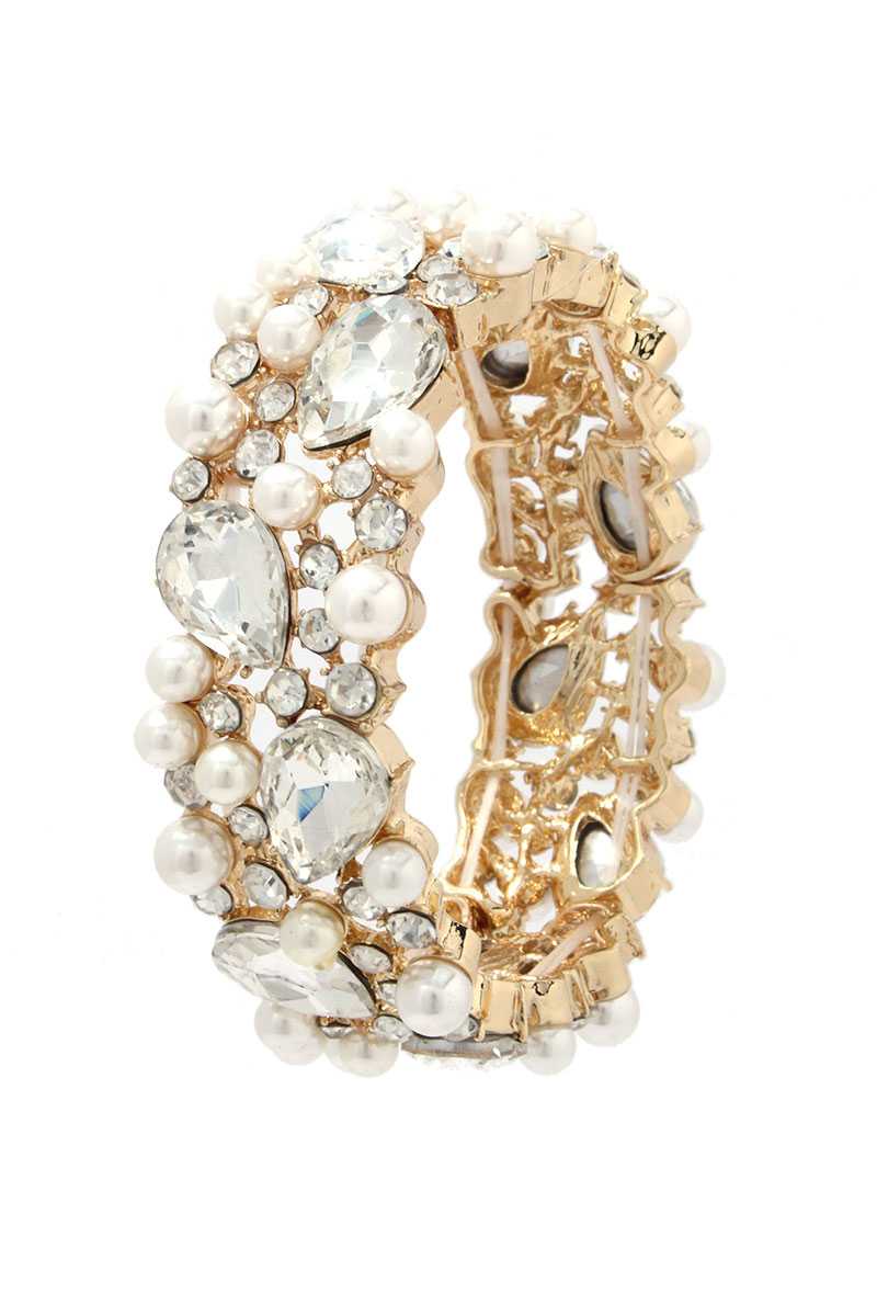 Pearl Teardrop Shape Rhinestone Stretch Bracelet