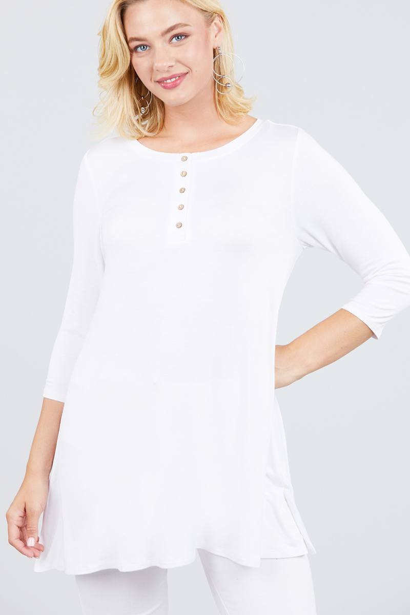 3/4 Sleeve Button Placket Rayon Spandex Top