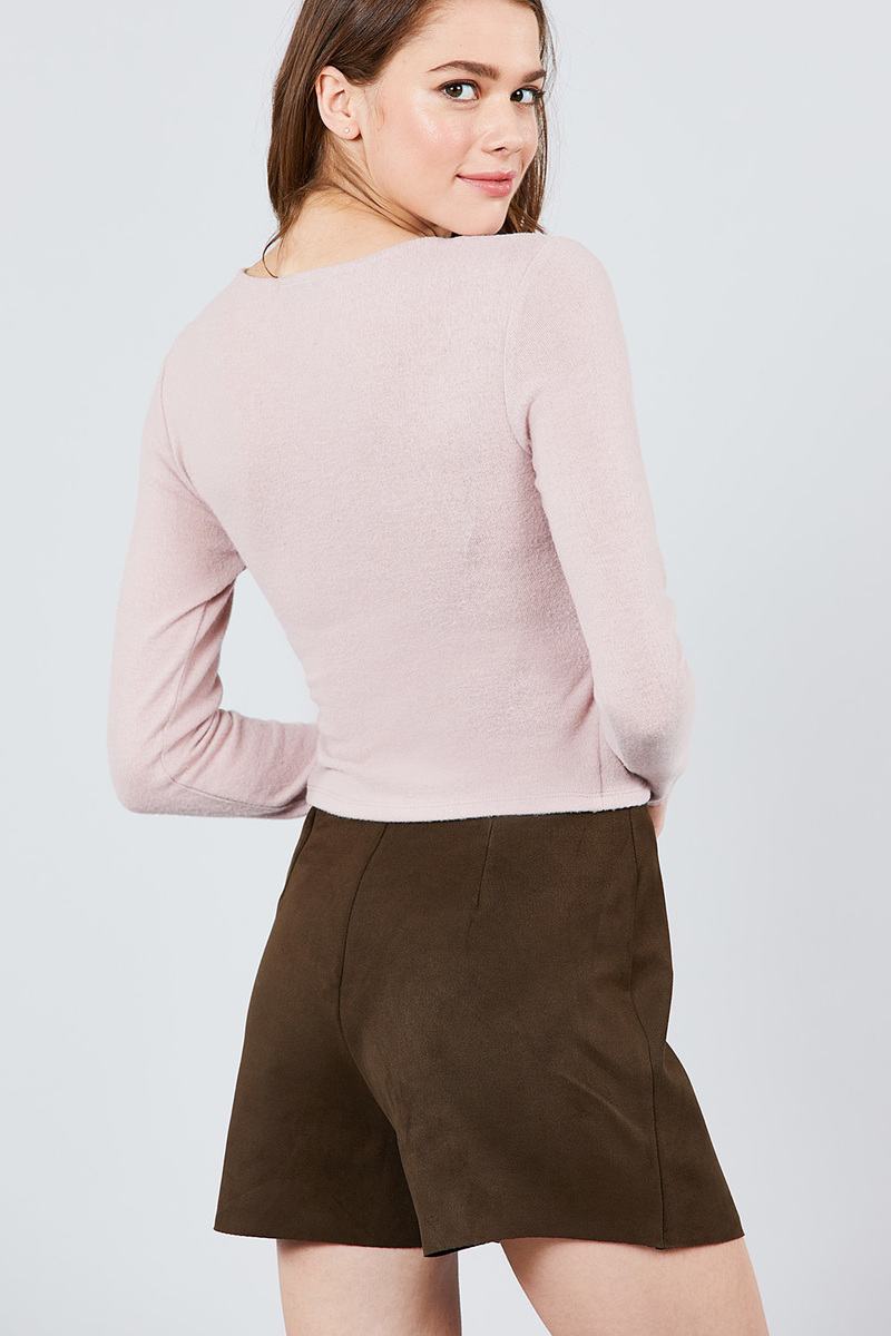 Long Sleeve V-neck Wrapped Tie Brushed Hacci Top