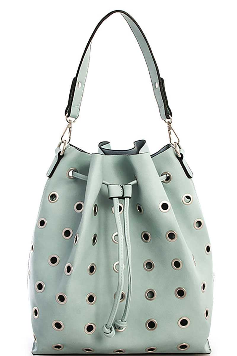 2in1 Modern Ring Studded Bucket Shoulder Bag