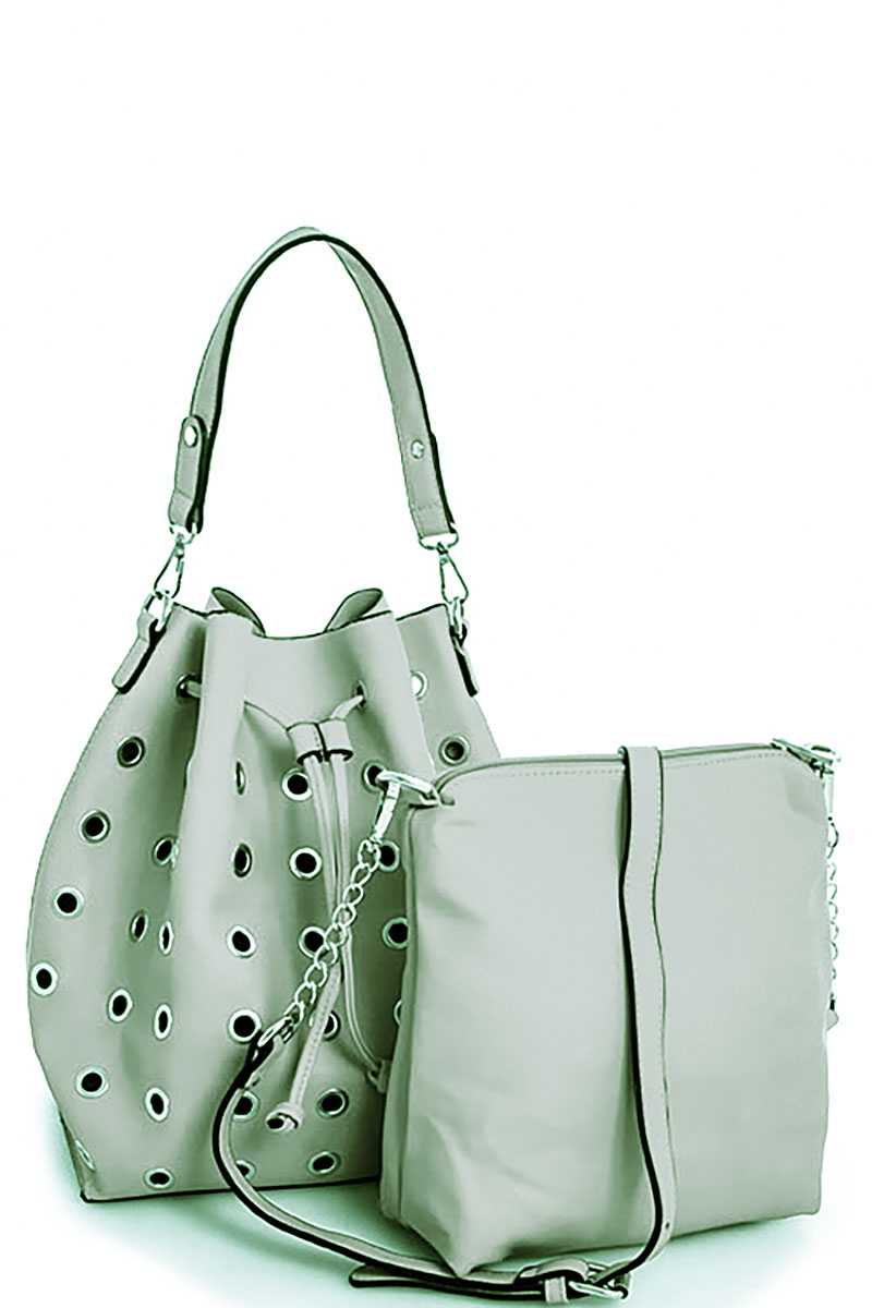 2in1 Modern Ring Studded Bucket Shoulder Bag