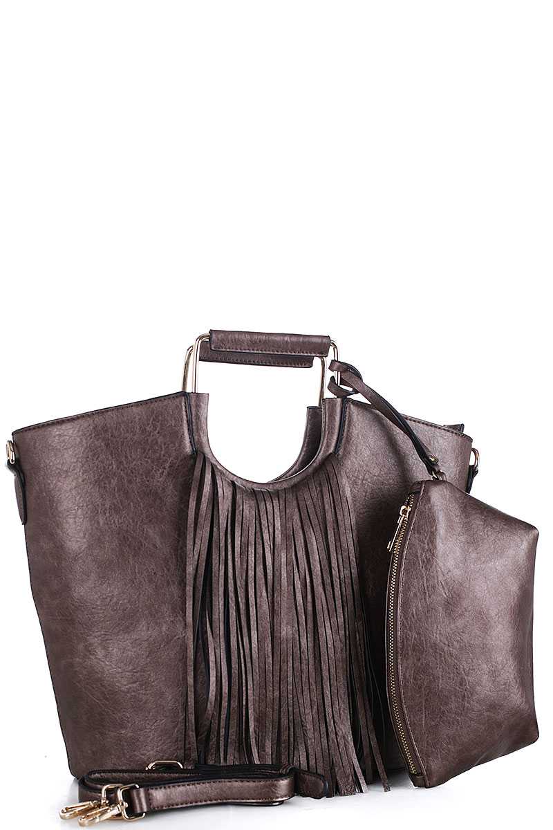 2in1 Stylish Tassel Fringe Satchel With Long Strap