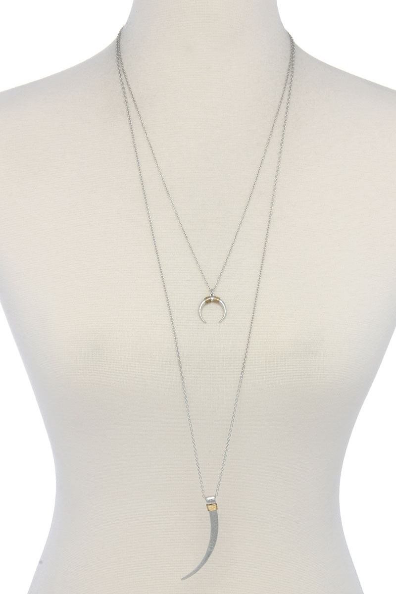 Hammered Tooth Pendant Multi Layered Necklace