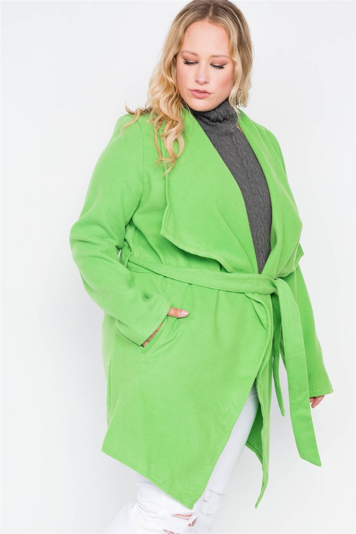 Plus Size Fleece Drape-front Jacket