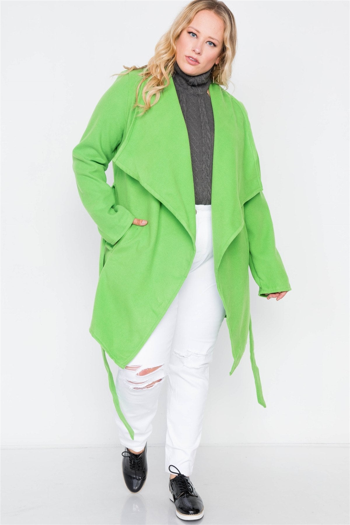 Plus Size Fleece Drape-front Jacket