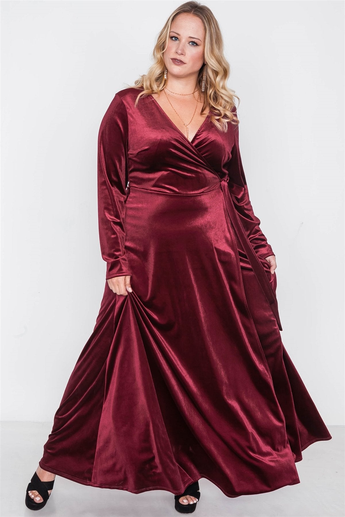 Plus Size Velvet Surplice Neck Maxi Dress
