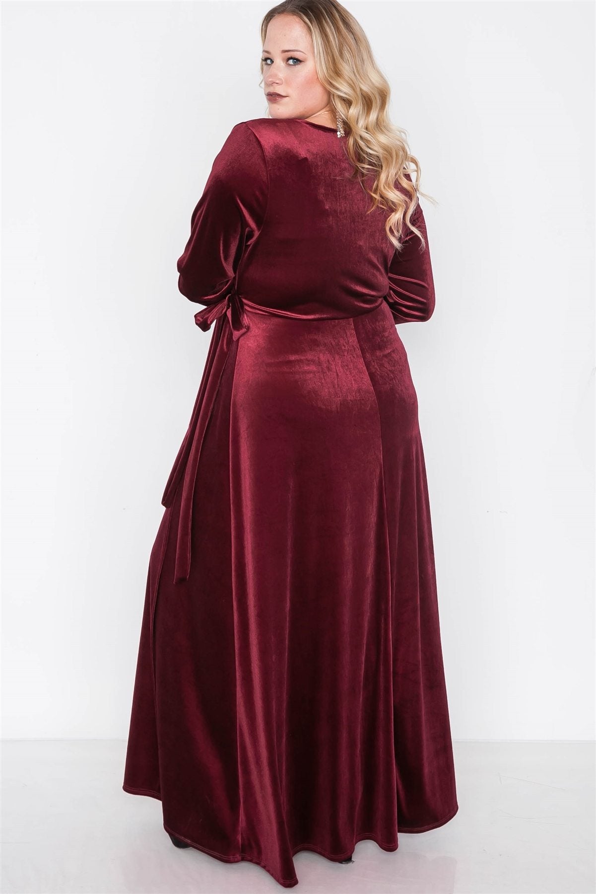 Plus Size Velvet Surplice Neck Maxi Dress