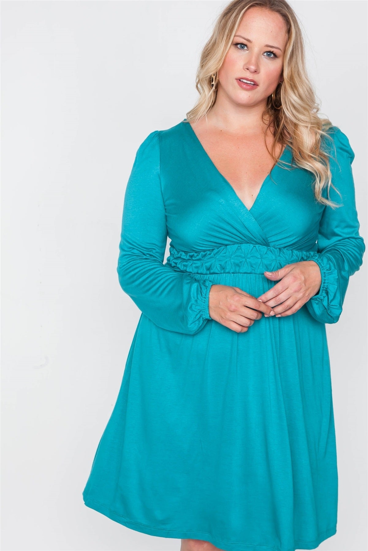 Plus Size Shoreline Turquoise Ling Sleeve Dress