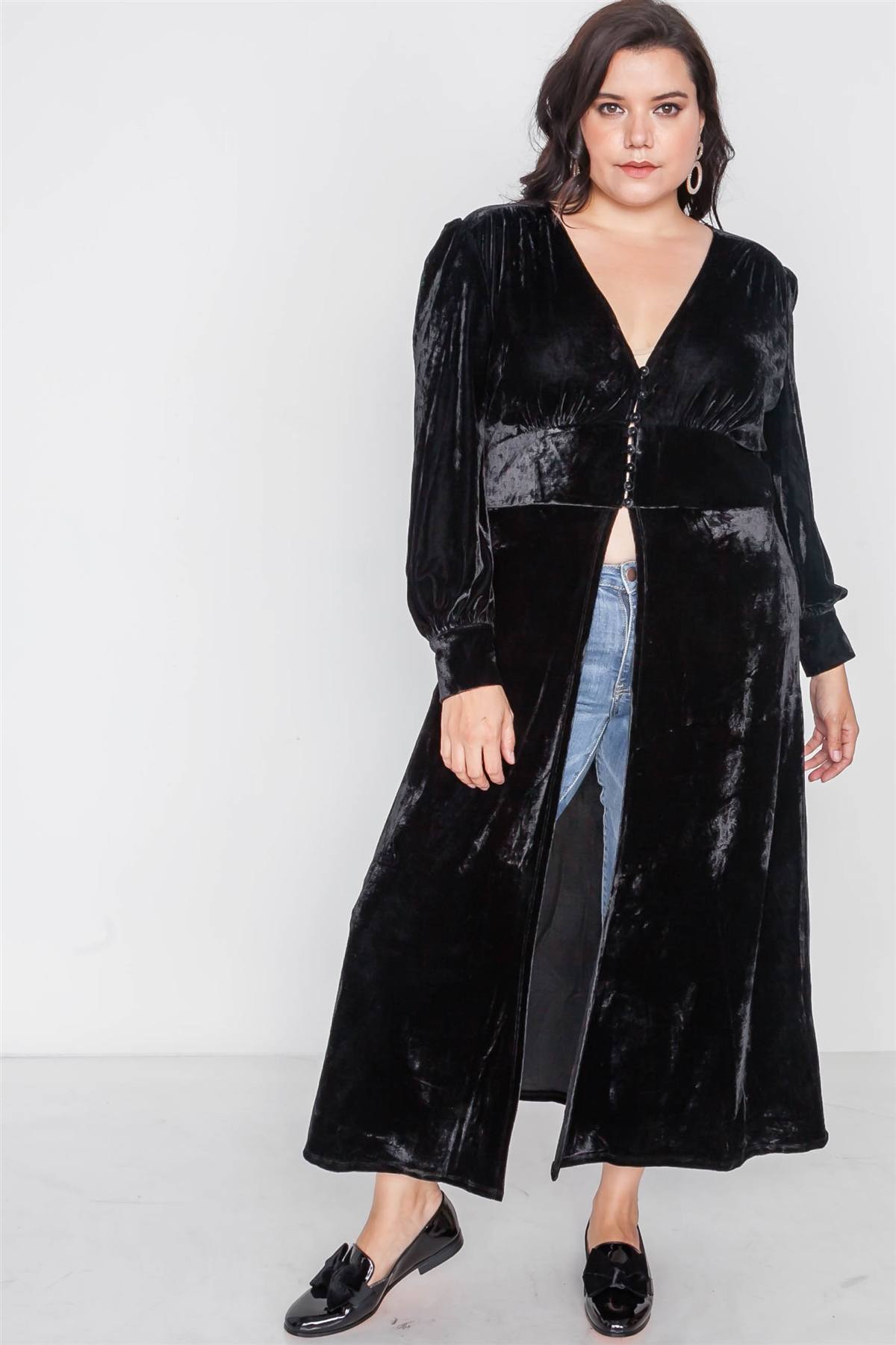 Plus Size Black Velvet Maxi Top Cover Up
