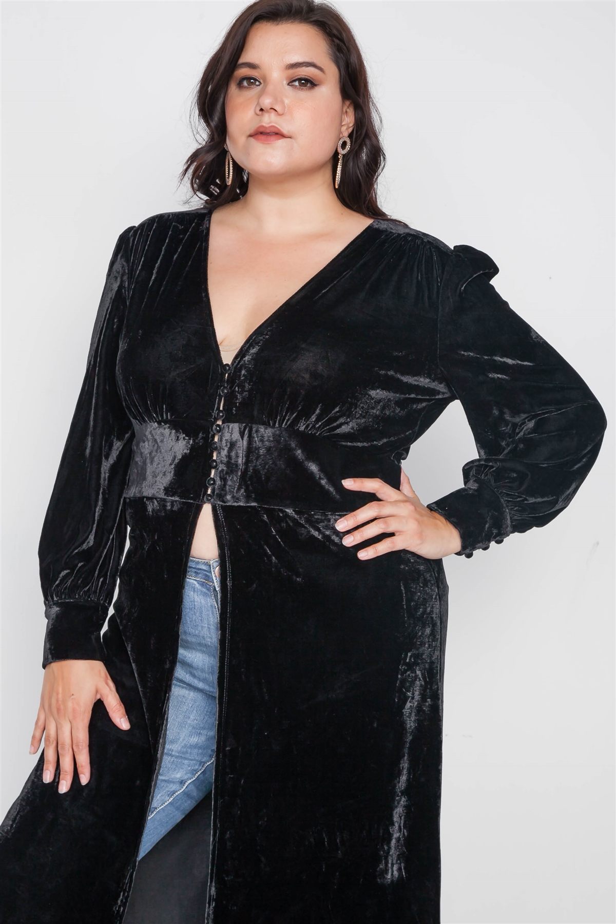 Plus Size Black Velvet Maxi Top Cover Up