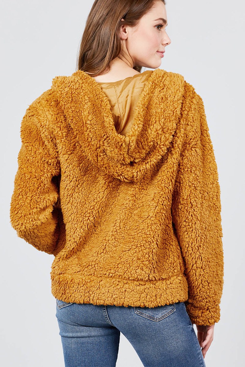 Hoodie Side Pocket Faux Fur Zip-up Jacket