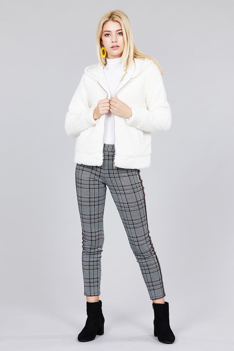 Hoodie Side Pocket Faux Fur Zip-up Jacket