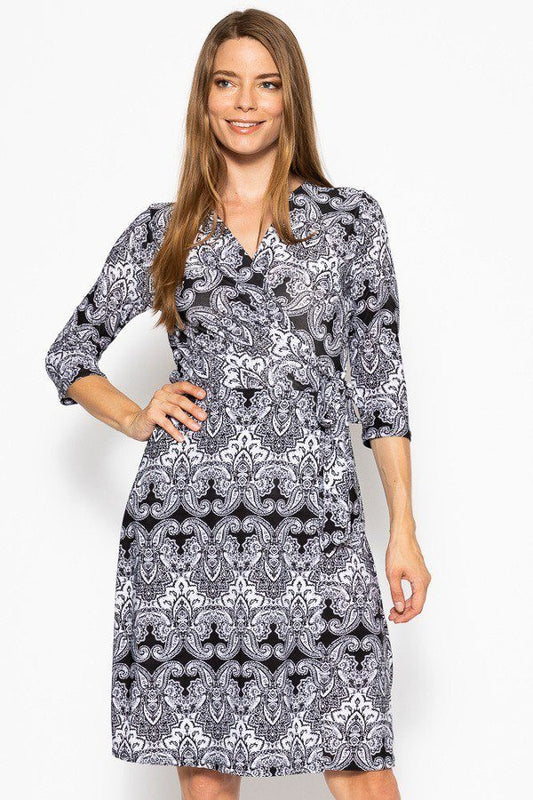 V-neck Line 3/4 Sleeve Dress