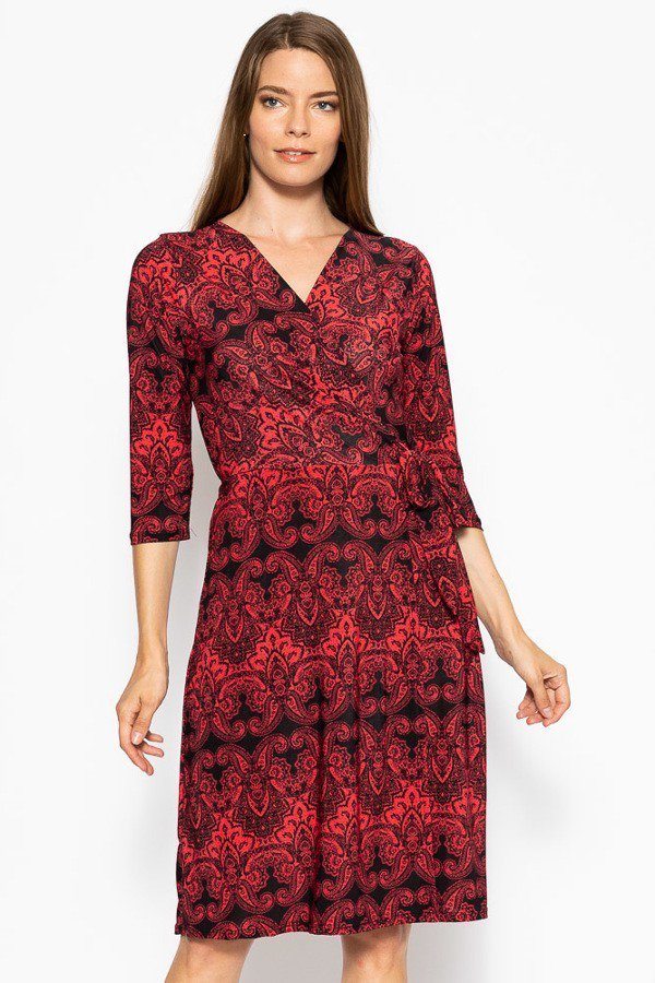 V-neck Line 3/4 Sleeve Dress