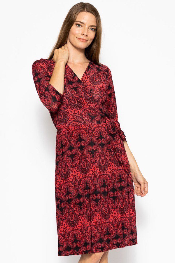 V-neck Line 3/4 Sleeve Dress