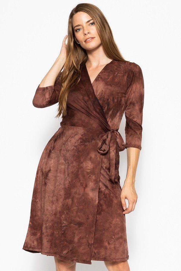 Belted Waist 3/4 Sleeve Dress